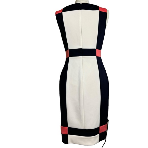 Maggy London Sleeveless Color Block Sheath Dress Size 10 Navy/Coral/Cream - Picture 4 of 6